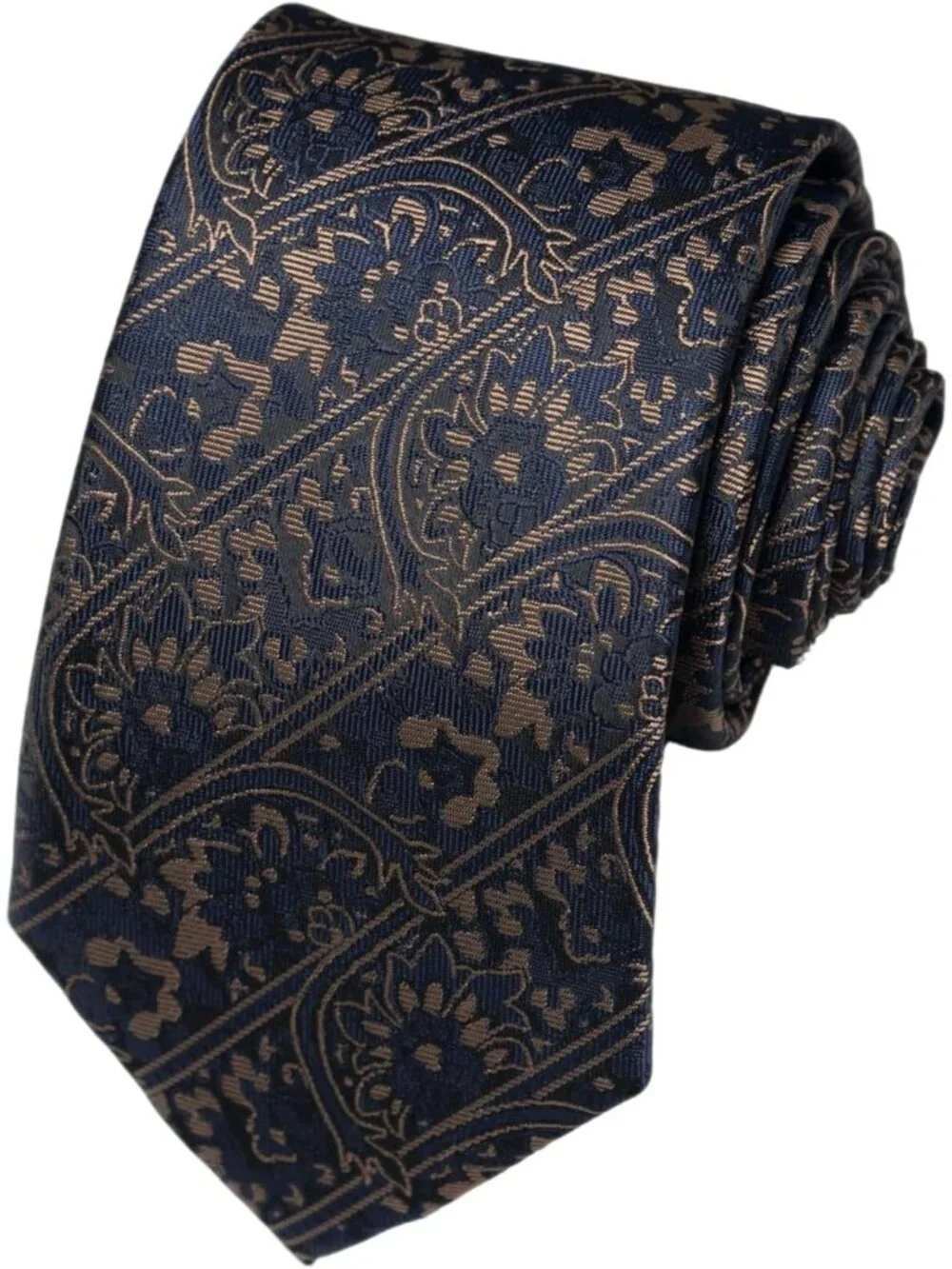 Men's Black & Brown 100% Microfiber Paisley Jacquard Formal Necktie For Business